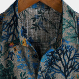 Heren Korte Mouwen Katoenen Retro Shirt met Bloemenpatroon, Ademend