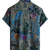 Heren Korte Mouwen Katoenen Retro Shirt met Bloemenpatroon, Ademend