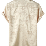 Heren Overhemd Korte Mouwen van Satijn Jersey met Bloemen