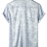 Heren Overhemd Korte Mouwen van Satijn Jersey met Bloemen