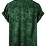 Heren Overhemd Korte Mouwen van Satijn Jersey met Bloemen