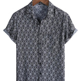 Korte Mouwen Katoenen Overhemd met Pocket in Retro Geometrisch Patroon voor Mannen