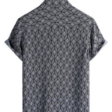 Korte Mouwen Katoenen Overhemd met Pocket in Retro Geometrisch Patroon voor Mannen