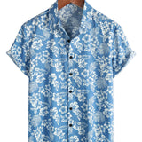 Aloha Overhemd met Korte Mouwen in Blauwe Tropische Bloemenprint voor Mannen