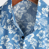 Aloha Overhemd met Korte Mouwen in Blauwe Tropische Bloemenprint voor Mannen