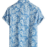 Aloha Overhemd met Korte Mouwen in Blauwe Tropische Bloemenprint voor Mannen