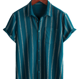Vintage Heren Hawaii Overhemd van Katoen met Strepen en Knopen op de Borst