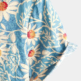 Hawaiiaanse Katoenen Bloemenoverhemd voor Mannen, voor Vakantie, Met Knopen, Blauw, Korte Mouwen