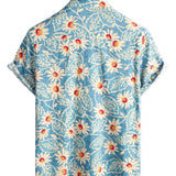 Hawaiiaanse Katoenen Bloemenoverhemd voor Mannen, voor Vakantie, Met Knopen, Blauw, Korte Mouwen