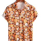 Zomer Overhemd van Katoen met Korte Mouwen met Vintage Bloemenknopen voor Mannen, Disco Thema uit de Jaren '70.