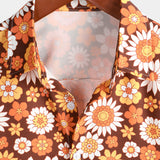Zomer Overhemd van Katoen met Korte Mouwen met Vintage Bloemenknopen voor Mannen, Disco Thema uit de Jaren '70.