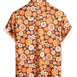 Zomer Overhemd van Katoen met Korte Mouwen met Vintage Bloemenknopen voor Mannen, Disco Thema uit de Jaren '70.