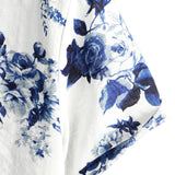 Heren Hawaii Overhemd van Katoen in Blauw Bloemenpatroon, Korte Mouwen, met Knopen en Witte Kraag