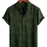 Heren Vintage Hawaiian Shirt met Korte Mouwen, Groene Bloemen voor Vakantie op het Strand