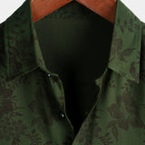Heren Vintage Hawaiian Shirt met Korte Mouwen, Groene Bloemen voor Vakantie op het Strand