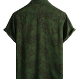 Heren Vintage Hawaiian Shirt met Korte Mouwen, Groene Bloemen voor Vakantie op het Strand