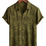 Heren Katoenen Vintage Bloemen Overhemd Groen Korte Mouwen Coole Retro Zomer 70s
