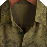 Heren Katoenen Vintage Bloemen Overhemd Groen Korte Mouwen Coole Retro Zomer 70s