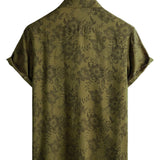 Heren Katoenen Vintage Bloemen Overhemd Groen Korte Mouwen Coole Retro Zomer 70s