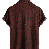 Zomer Katoenen Retro Boho Bloemen Overhemd voor Mannen