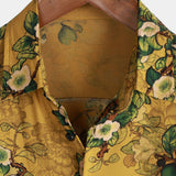 Heren Vintage Casual Katoenen Overhemd met Bloemen en Korte Mouwen