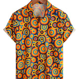 Vintage Overhemd met Geometrisch Patroon in Oranje uit de Jaren '70 voor Mannen met Knopen