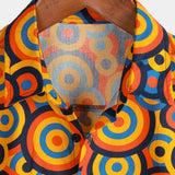 Vintage Overhemd met Geometrisch Patroon in Oranje uit de Jaren '70 voor Mannen met Knopen