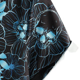 Korte Mouwen Katoenen Overhemd met Skull Bloemen Knopen Blauw Casual voor Mannen