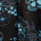 Korte Mouwen Katoenen Overhemd met Skull Bloemen Knopen Blauw Casual voor Mannen