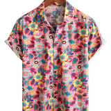 Heren Hawaii Shirt van Katoen met Roze Bloemen met Korte Mouwen voor de Zomer