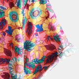 Heren Hawaii Shirt van Katoen met Roze Bloemen met Korte Mouwen voor de Zomer