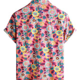 Heren Hawaii Shirt van Katoen met Roze Bloemen met Korte Mouwen voor de Zomer