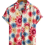 Heren Katoenen Bloemen Overhemd met Madeliefjes voor de Zomer, Strand en Vakantie, Korte Mouwen, Hawaii Stijl