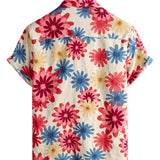 Heren Katoenen Bloemen Overhemd met Madeliefjes voor de Zomer, Strand en Vakantie, Korte Mouwen, Hawaii Stijl