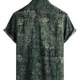 Heren Overhemd van Katoen in Retro Bloemenpatroon Paisley, Groen, Korte Mouwen