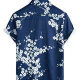 Casual Overhemd met Korte Mouwen met Bloemenpatroon voor Mannen in Vintage Marineblauw
