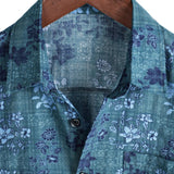 Retro Overhemd van Katoen Casual met Korte Mouwen en Bloemenzak in de Kleur Blauw voor Mannen