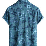 Retro Overhemd van Katoen Casual met Korte Mouwen en Bloemenzak in de Kleur Blauw voor Mannen