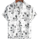 Witte Aloha Overhemd met Korte Mouwen van Katoen met Tropisch Ananas- en Palmprint voor Mannen