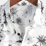 Witte Aloha Overhemd met Korte Mouwen van Katoen met Tropisch Ananas- en Palmprint voor Mannen