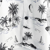 Witte Aloha Overhemd met Korte Mouwen van Katoen met Tropisch Ananas- en Palmprint voor Mannen