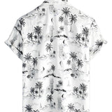 Witte Aloha Overhemd met Korte Mouwen van Katoen met Tropisch Ananas- en Palmprint voor Mannen