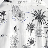 Witte Aloha Overhemd met Korte Mouwen van Katoen met Tropisch Ananas- en Palmprint voor Mannen