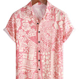 Korte Mouwen Katoenen Hawaii Shirt met Bloemenpatroon Roze voor Mannen
