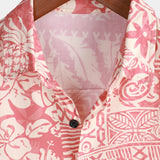 Korte Mouwen Katoenen Hawaii Shirt met Bloemenpatroon Roze voor Mannen