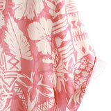 Korte Mouwen Katoenen Hawaii Shirt met Bloemenpatroon Roze voor Mannen