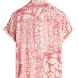 Korte Mouwen Katoenen Hawaii Shirt met Bloemenpatroon Roze voor Mannen