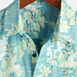 Katoenen overhemd met korte mouwen met vintage Hawaiiaans bloemenpatroon voor mannen