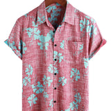 Katoenen Hawaii Shirt met Korte Mouwen voor Mannen in Rood Bloemenpatroon