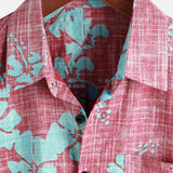 Katoenen Hawaii Shirt met Korte Mouwen voor Mannen in Rood Bloemenpatroon